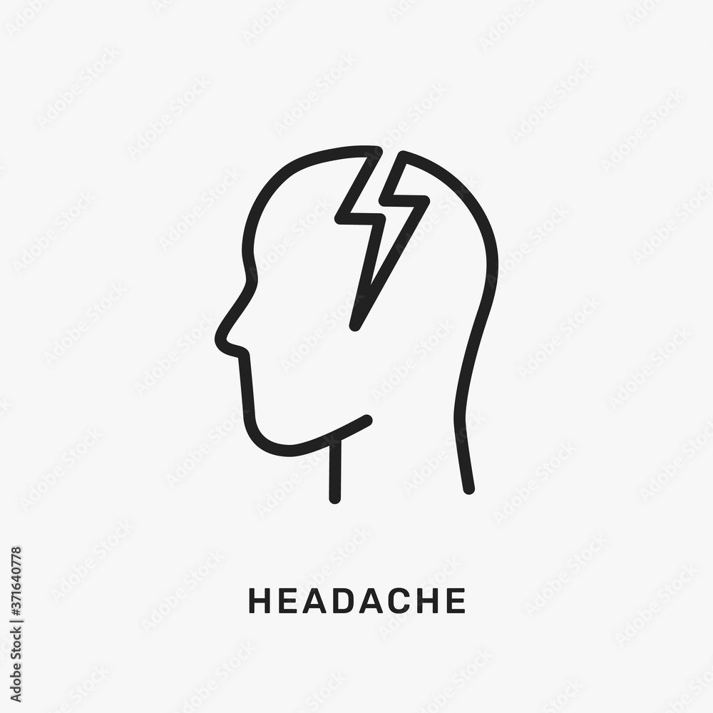 Headache vector icon illustration - a symbol of stress and migraine. Outline man head with brain pain and discomfort symptom of flu or coronavirus covid19. The human line head feel stress and anger V2 Headache vector icon illustration - a symbol of stress and migraine. Outline man head with brain pain and discomfort symptom of flu or coronavirus covid19. The human line head feel stress and anger V2