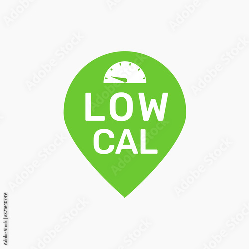 Low calorie stamp vector icon. Food cal symbol for label design of low fat and sugar free healthy fitness snack. Green graphic weight and calory scale concept illustration for dieting control sign. V1 photo