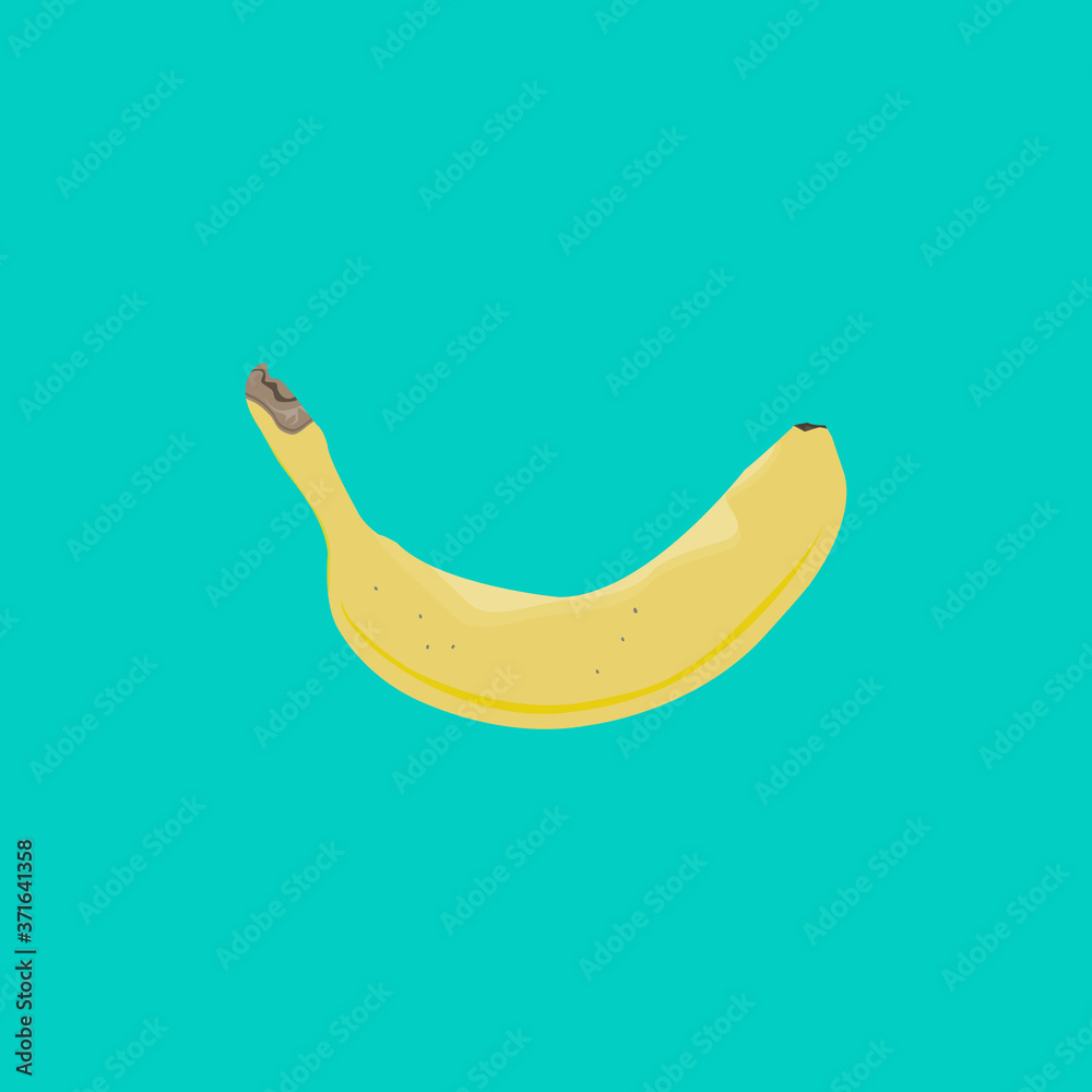 background of the yellow banana illustration is horizontal on the green background.