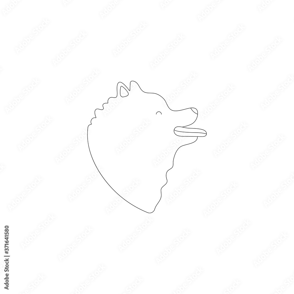 Funny line style icon of pomeranian spitz for different design. Cute family dog for coloring book.