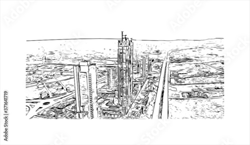 Building view with landmark of Ankara, Turkey’s cosmopolitan capital, sits in the country’s central Anatolia region. Hand drawn sketch illustration in vector.