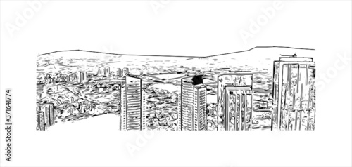 Building view with landmark of Ankara, Turkey’s cosmopolitan capital, sits in the country’s central Anatolia region. Hand drawn sketch illustration in vector.