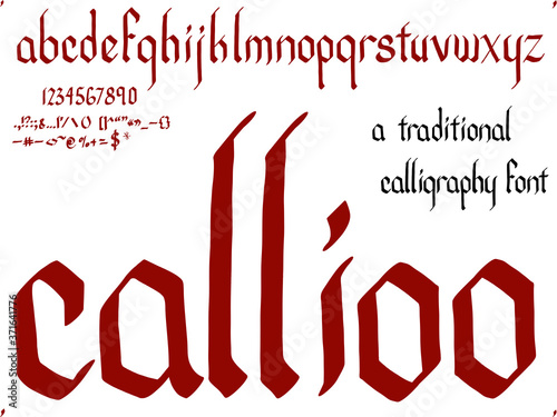 Creative hand drawn font. Calligraphy in a very traditional format. Simple and minimalist. Lowercase.