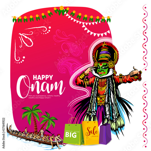 Happy Onam festival background for South India Kerala traditional celebration.Vallam-kali festive kerala.