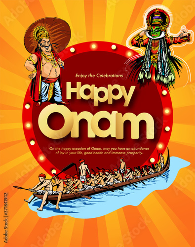 Happy Onam festival background for South India Kerala traditional celebration.Vallam-kali festive kerala.