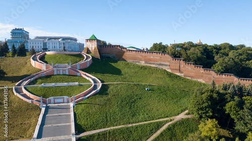 Top view of the Chkalov staircase and Nizhny Novgorod Kremlin