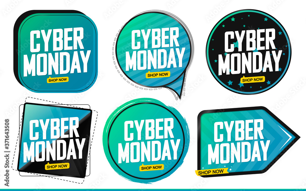 Set Cyber Monday Sale banners design template, discount tags, final season offers, vector illustration