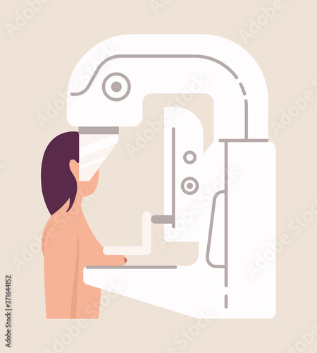 Vector illustration. The girl is undergoing an examination of the mammary glands. Mammography.