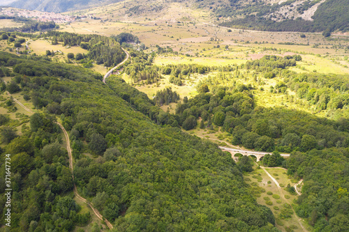 aerial view of a railway bridge in the majella mountain area abruzzo italy