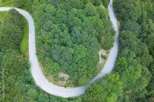 aerial view of a winding road in the majella mountain area abruzzo italy