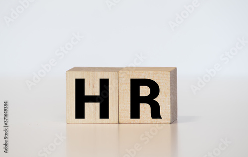 Word HR. Wooden cube block building the word HR.