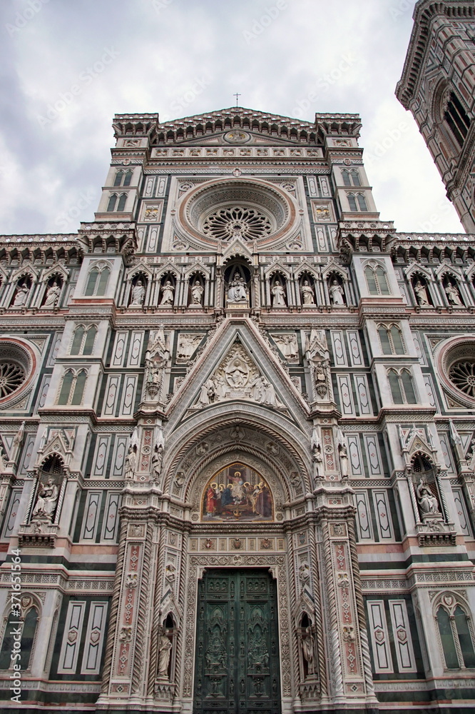 Exterior and main facade of Cathedral of Santa Maria del Fiore in Florence, Tuscany, Italy