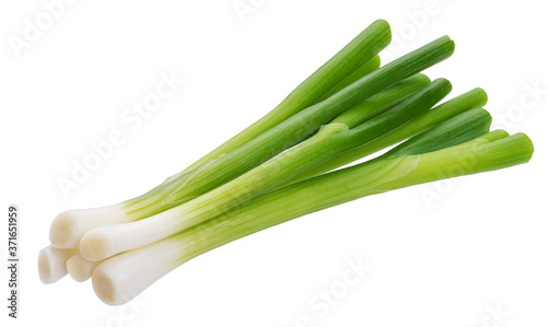 Schilderij op canvas Green onion, fresh chives isolated on white background