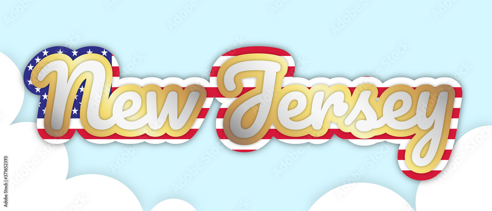 custom made wallpaper toronto digital"New Jersey" banner, big bold stroke style text. Editable removable background. Gold and silver script on the US flag, in sky with clouds. Vector Illustration. 