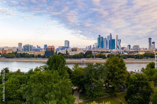 panoramic views of the city, the ancient fortress and the river at dawn filmed from a drone © константин константи