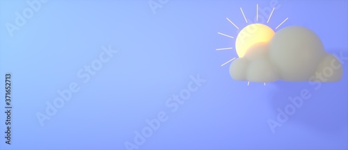 Cartoon cloud with sunny icon on a pastel blue background. Modern icon for website, social media, presentation, design template element. 3d rendering.