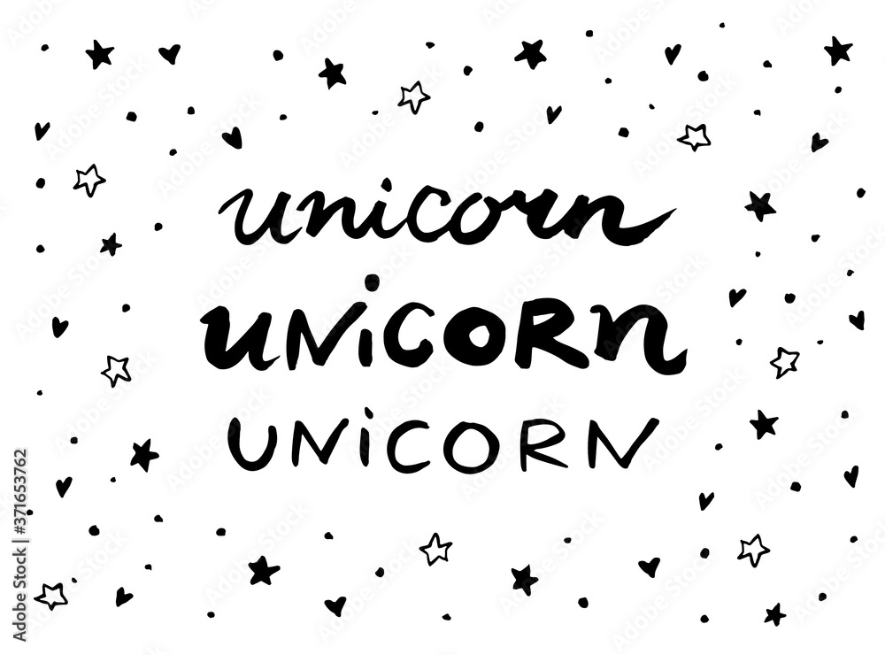 Unicorn, text message. Funny doodle poster. Set collection. Amazing