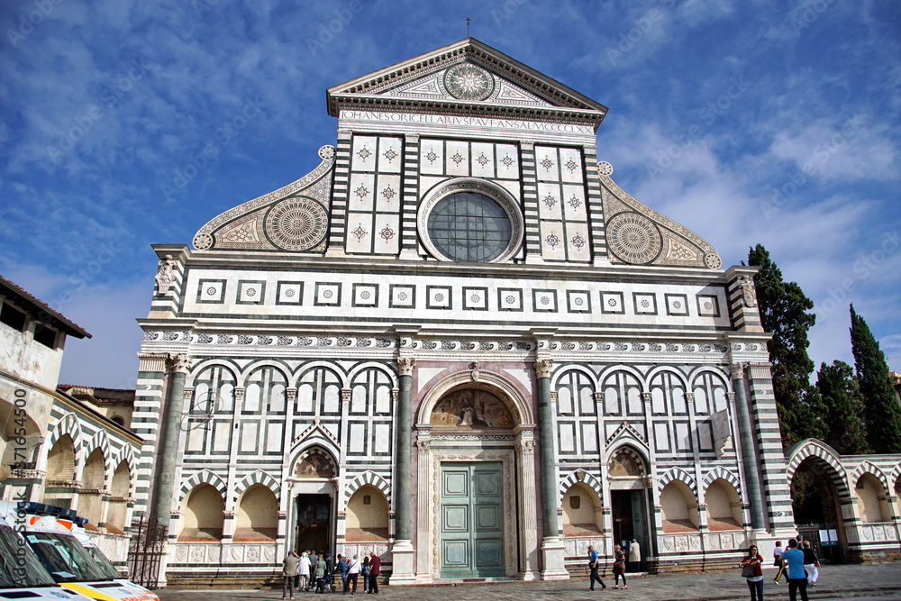 Impression of the Basilica di Santa Maria Novella, a famous church in the city center of Florence, Italy.
