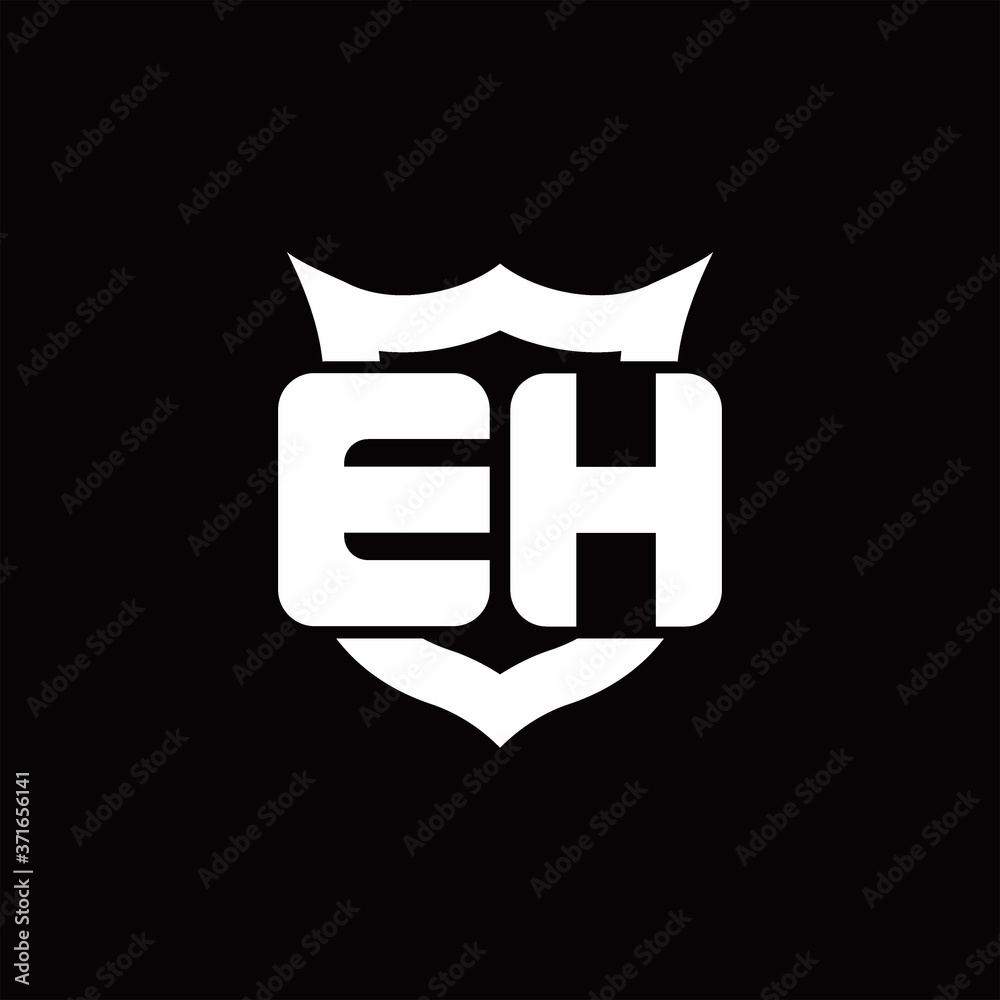 EH Logo monogram with shield around crown shape design template EH Logo monogram with shield around crown shape design template