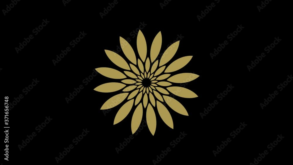 Colorful Art Deco style graphic object that rotates clockwise in the center, of variable size, on a hypnotic, psychedelic and stroboscopic effect background, in 16: 9 video format.