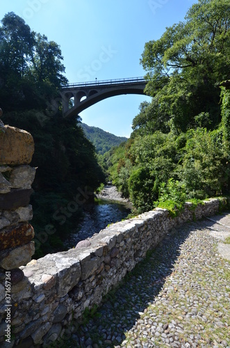 Clanezzo, Ponte medievale di Attone, anno 975 dc, Dogana Veneta sul fiume Imagna. Valle Imagna Bergamo, lombardia, Italia photo