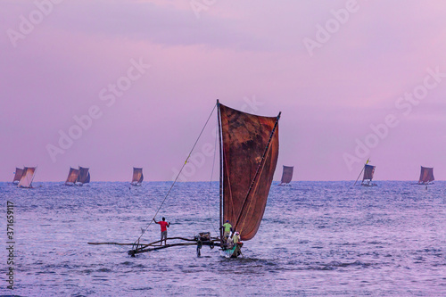 Konstfotografi Fishing boats at the sunrise in Negombo, Sri Lanka