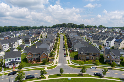 Aerial view of the Greenway Village subdivision in Clarksburg, Montgomery County, Maryland. 