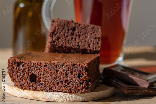 piece of chocolate cake with chocolate