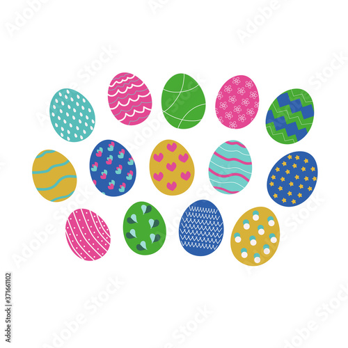 Easter egg. A set of colorful Easter eggs with patterns. Isolated vector illustration on a white background.