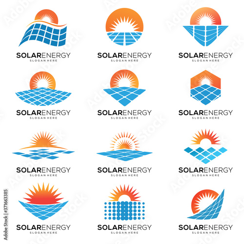 set of sun solar energy logo icon vector template, Solar Sun Panel Logo Icon, Sun logo for the brand. Eco energy emblem.