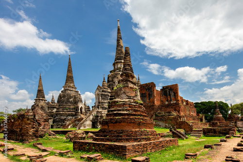 Remains of ancient temples in the historical site Ayutthaya in Thailand