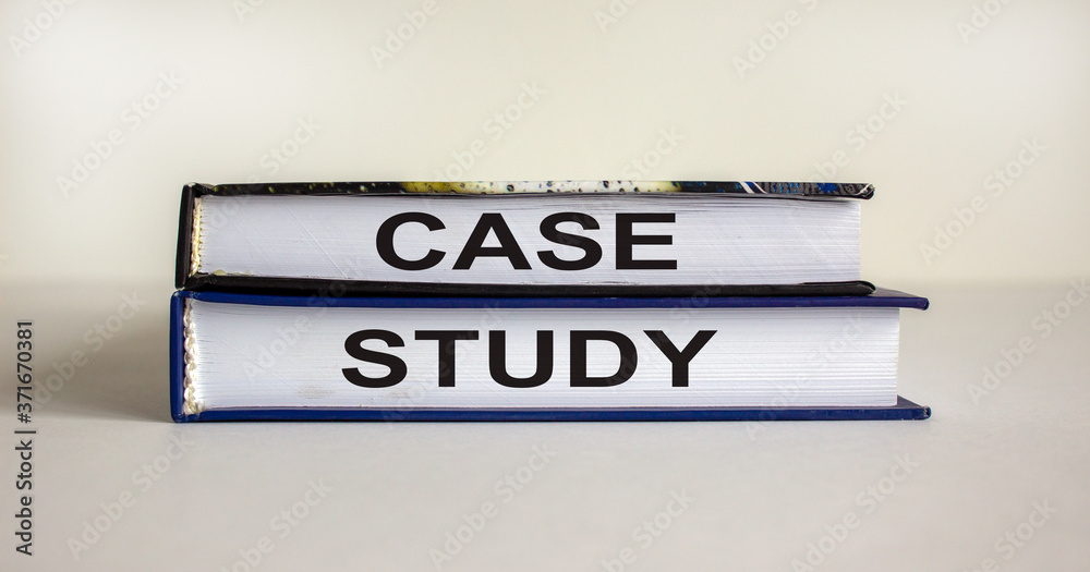 Books with text 'case study' on beautiful white background. Business concept.