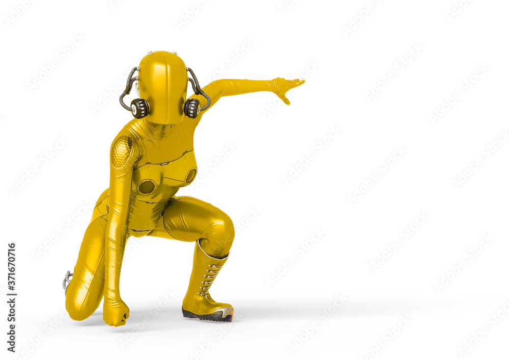 cyber soldier female crouching with copy space cyber soldier female crouching with copy space