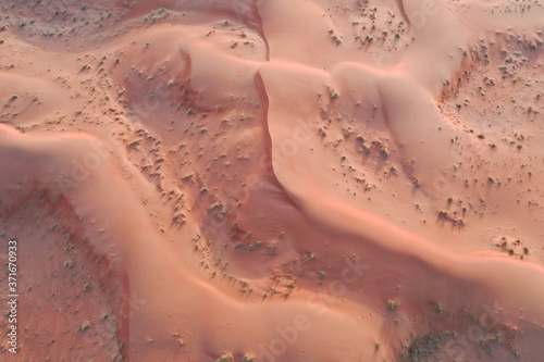Drone view of Dry Desert in Dubai with Sand Ripples, High Dune Desert in United Arab Emirates 