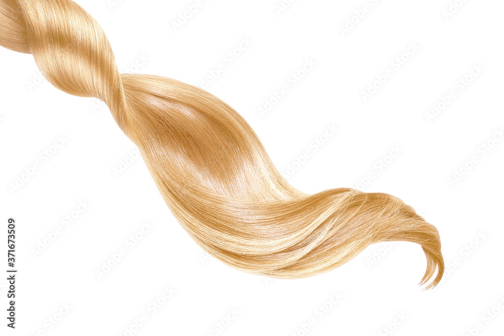 Blond shiny hair on white background, isolated Blond shiny hair on white background, isolated