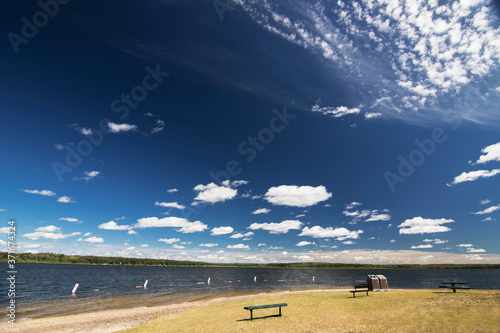 Public swimming area on Mewatha Beach at Skeleton Lake Alberta Canada. photo