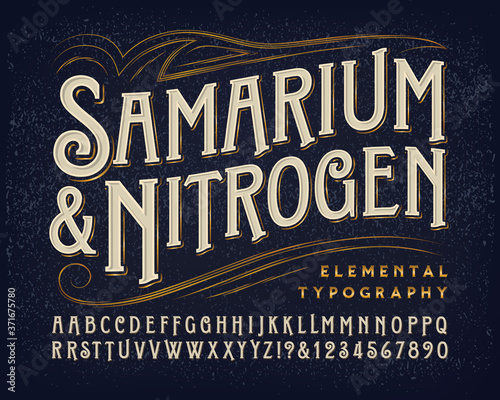 Samarium and Nitrogen Ornate Font. This Original Alphabet Has a Classic Victorian Style with Modern Touches. Ideal for Classy or Upscale Branding, Liquor, High Fashion, Fine Personal Products, etc.