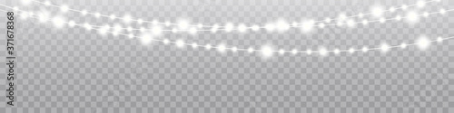 Christmas lights isolated realistic design elements. Glowing lights for Xmas Holiday cards, banners, posters, web design.