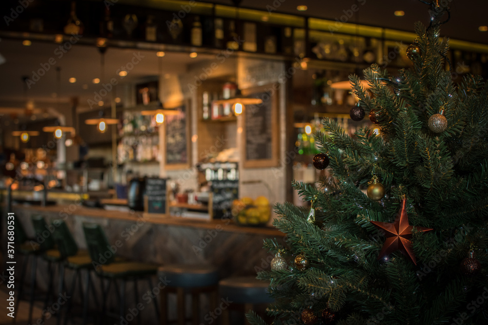 Rustic Restaurant hospitality christmas tree rustic burnt orange scandinavian decorations festive Rustic Restaurant hospitality christmas tree rustic burnt orange scandinavian decorations festive