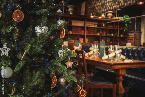 Rustic Restaurant hospitality christmas tree rustic burnt orange scandinavian decorations festive