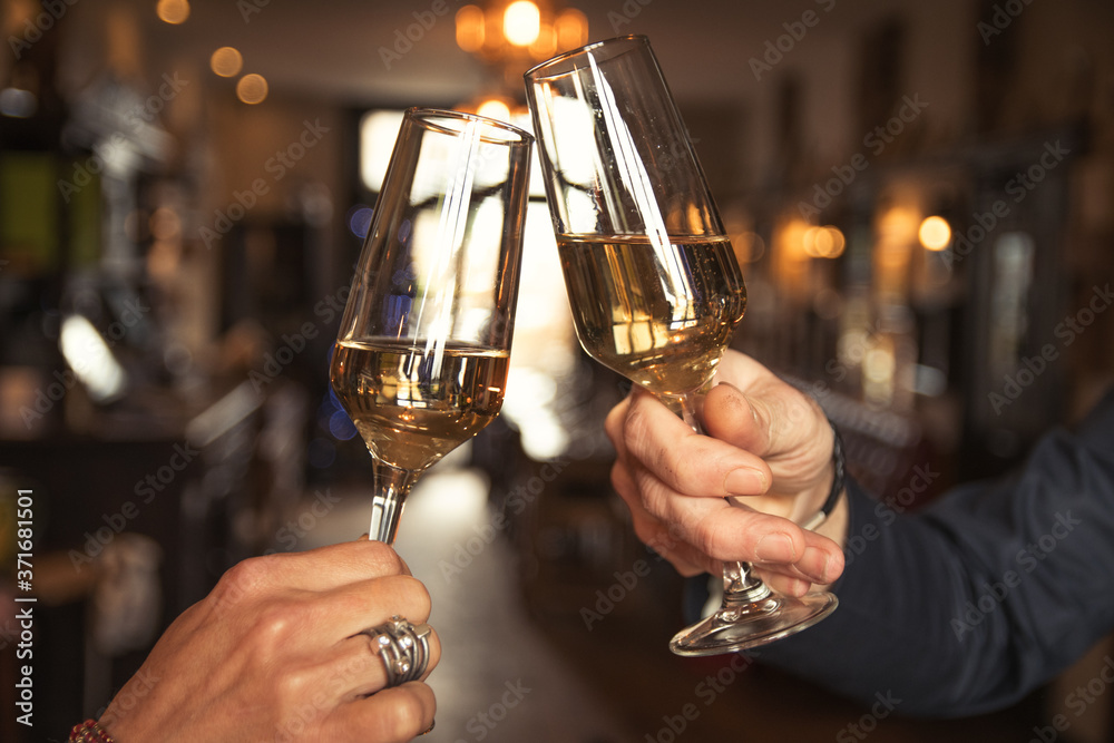 Prosecco Champagne Cheers Two Glasses Friends Toasting Celebrate Stock 