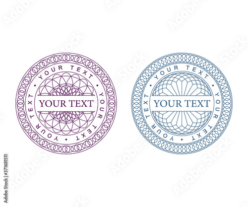 Set of round seals on a white background. Guilloche seals for certificates.