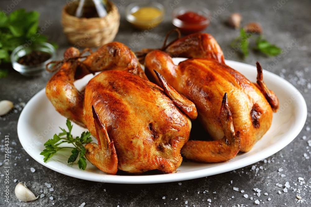 Grilled chicken with soy sauce, balsamic vinegar, olive oil, salt and pepper. Healthly food. Grilled chicken with soy sauce, balsamic vinegar, olive oil, salt and pepper. Healthly food.