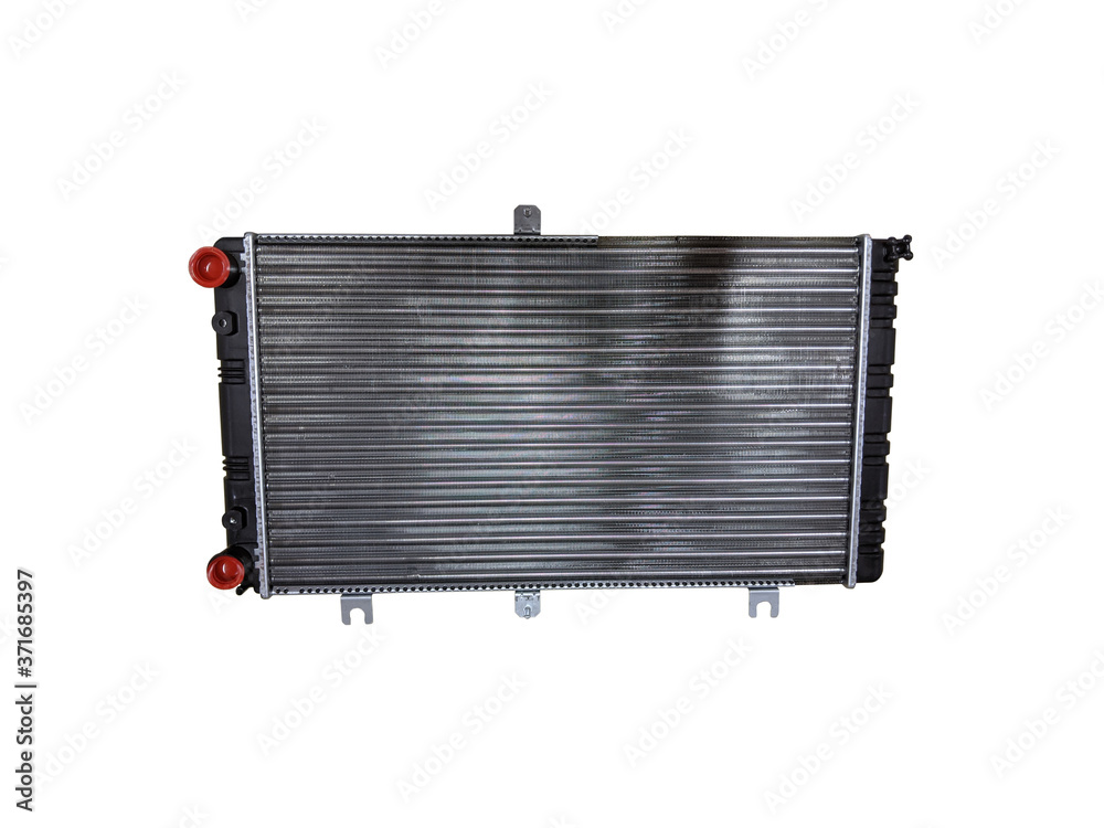 Fototapeta premium Car radiator isolated over white background. New spare parts.