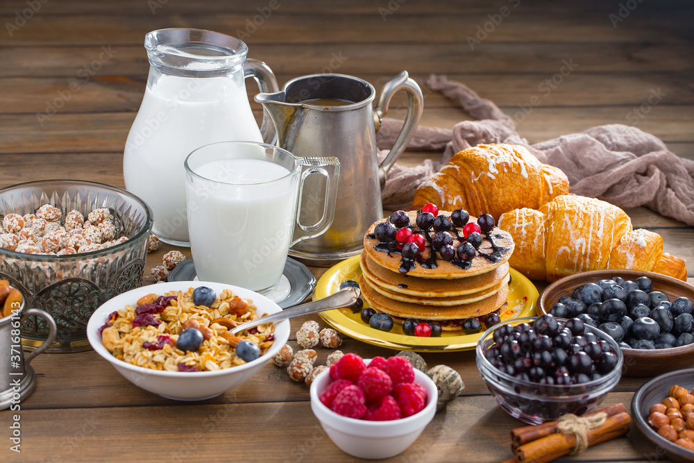 Healthy breakfast on an old background Healthy breakfast on an old background
