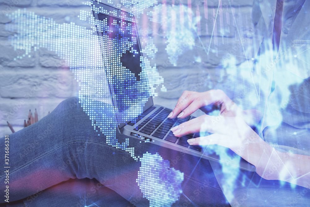 custom made wallpaper toronto digitalMulti exposure of woman hands typing on computer and forex chart hologram drawing. Stock market analysis concept.