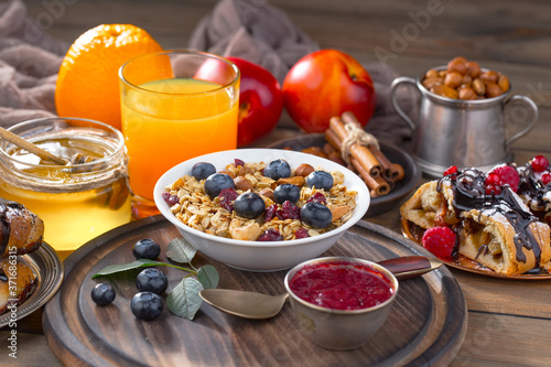 Healthy breakfast on an old background