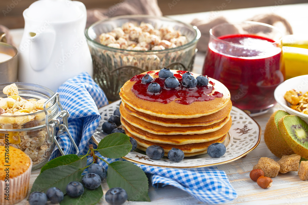 Healthy breakfast on an old background. The concept of tasty and healthy food. Healthy breakfast on an old background. The concept of tasty and healthy food.