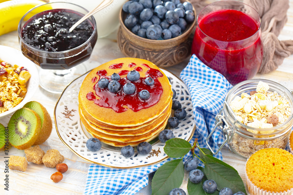 Healthy breakfast on an old background Healthy breakfast on an old background