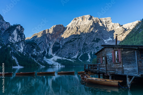 Lake Braies scenery landscape, Italy